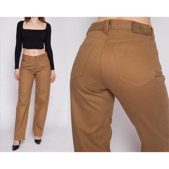 90s Calvin Klein Brown Mid Rise Pants - Medium |‎ Vintage Cotton Trousers - Picture 1 of 8